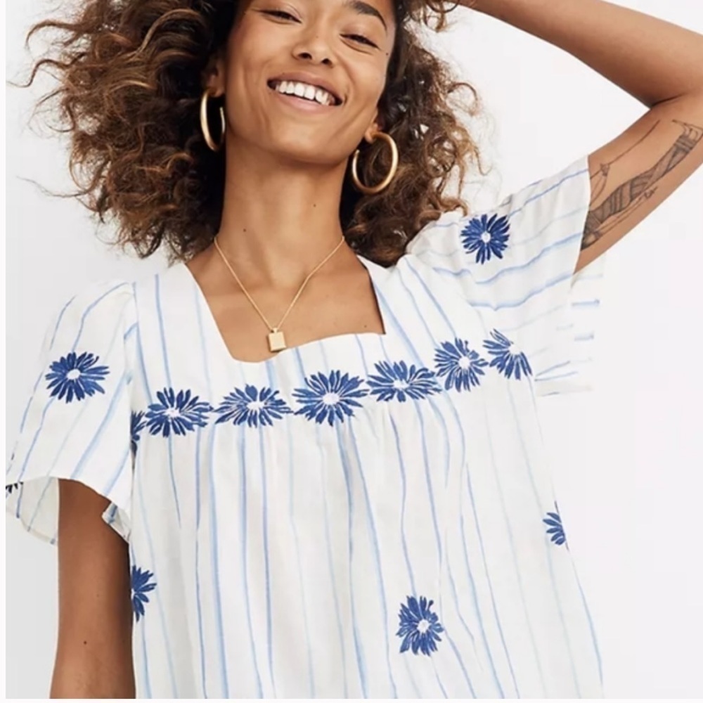 Madewell striped blue daisy top size XXS
